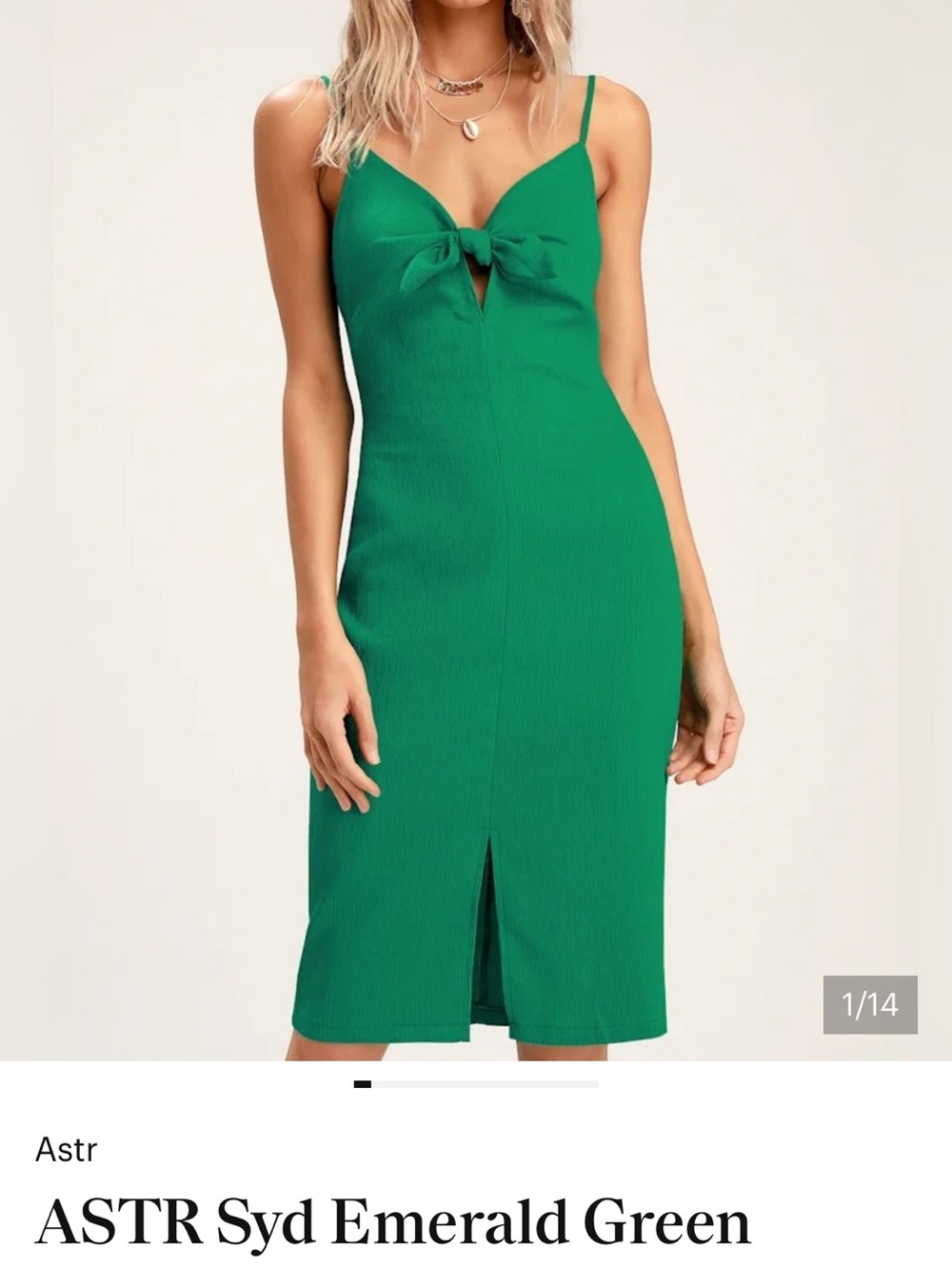Astr Emerald Green Tie-Front Midi Dress